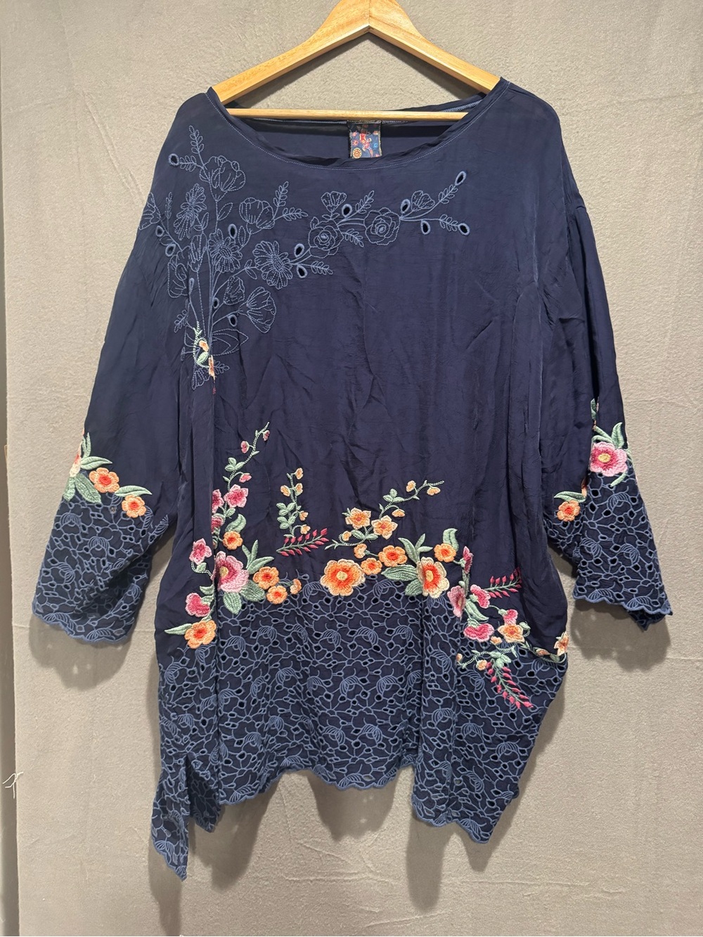 Johnny Was Navy Floral Embroidered Tunic